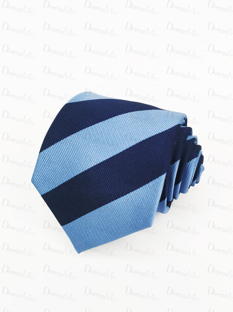 Corbata De Rayas Azul Marino Y Celeste Corbatas