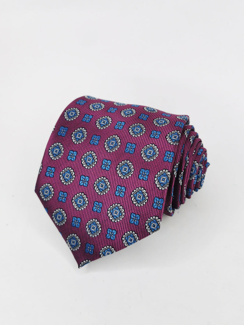 Corbata magenta con medallones celestes - DiversoMen