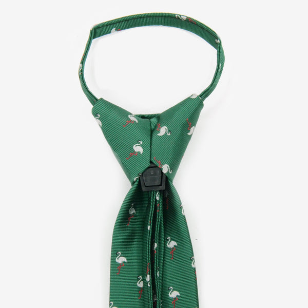 Corbata niños verde con flamencos grises - DiversoMen
