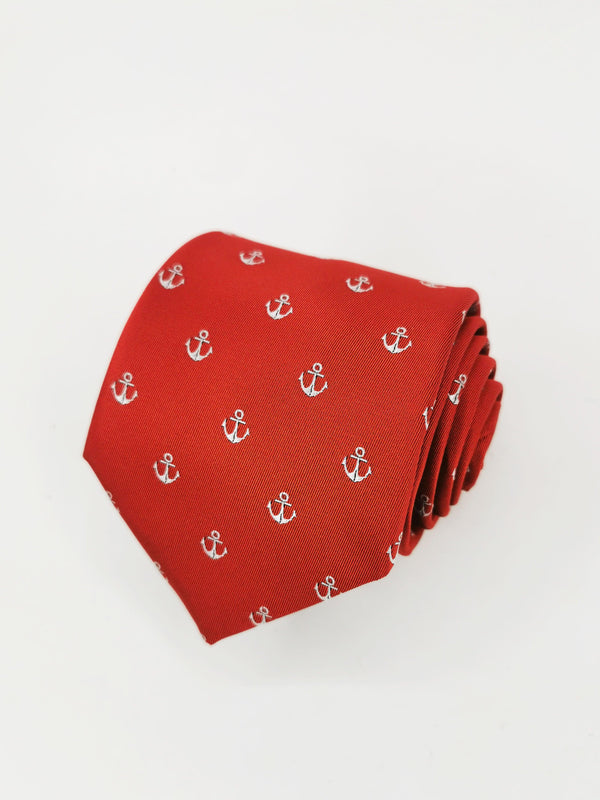 Corbata roja con anclas blancas - DiversoMen