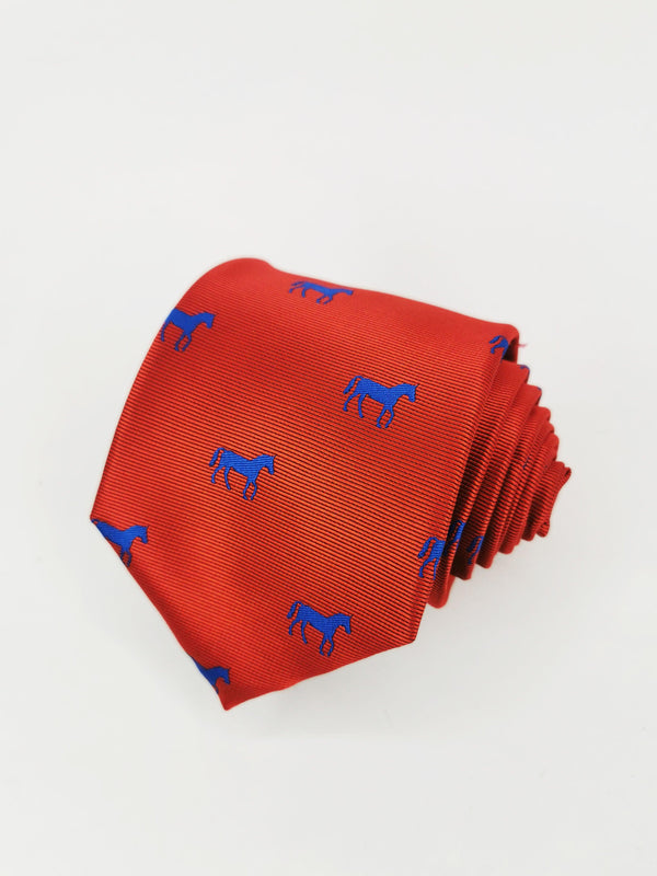 Corbata roja con caballos azules - DiversoMen