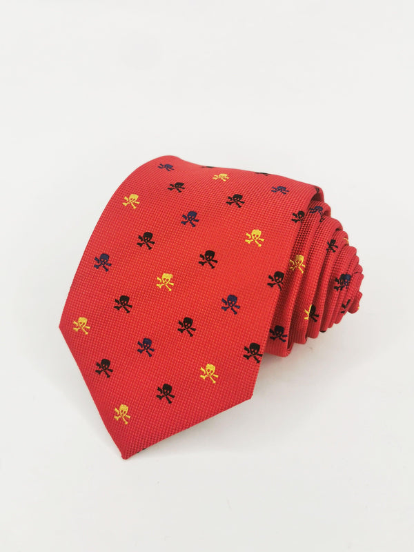 Corbata roja con calaveras piratas amarillas y negras - DiversoMen