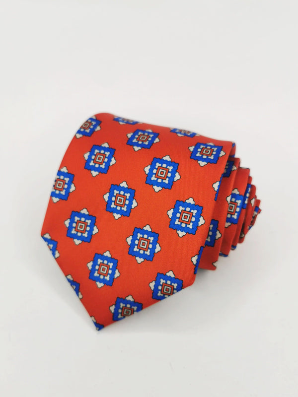 Corbata roja con cuadros geometricos azules - DiversoMen