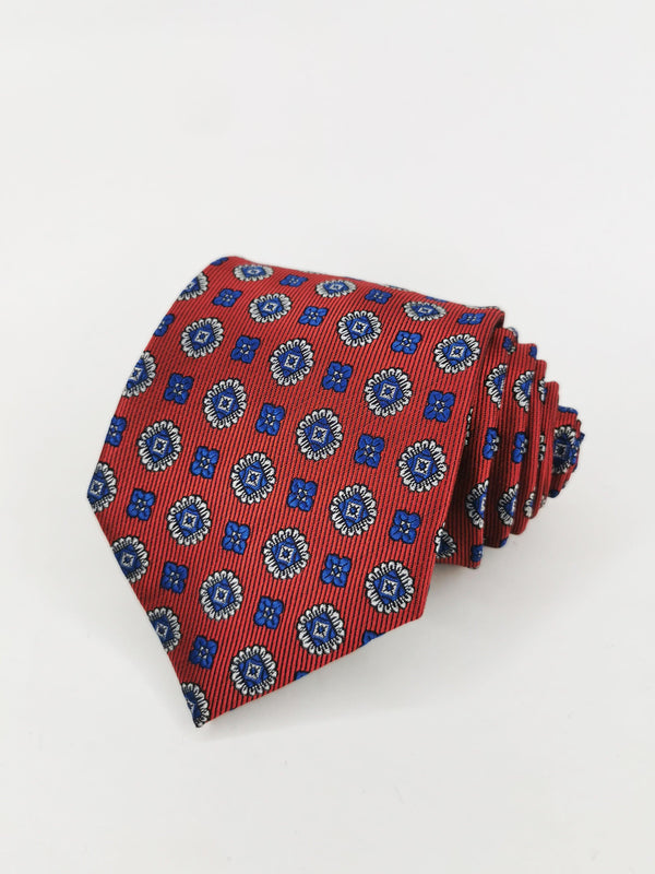 Corbata roja con medallones azules - DiversoMen
