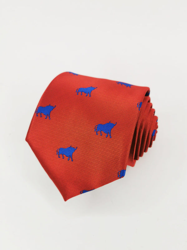 Corbata roja con toros azules - DiversoMen