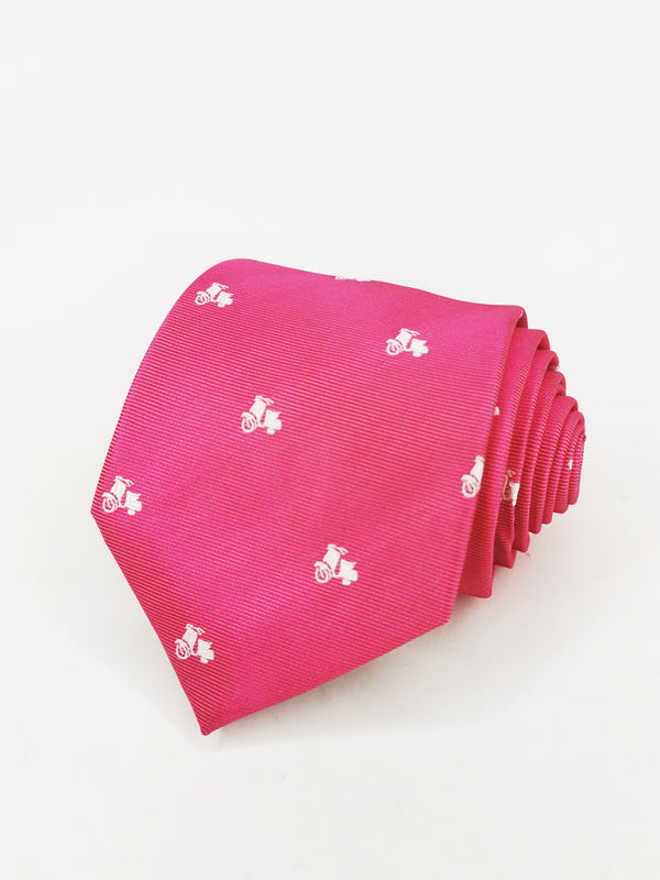 Corbata rosa fucsia con motos vespas blancas - DiversoMen