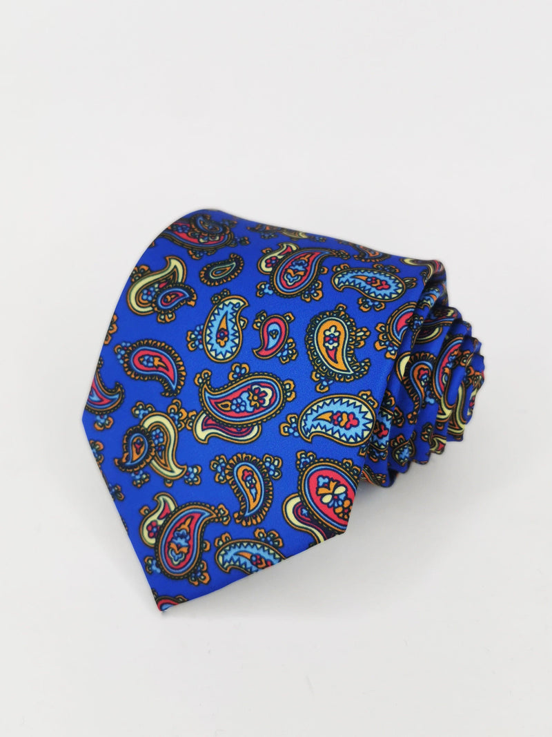 Corbata seda azul cachemir pequeño multicolor - DiversoMen