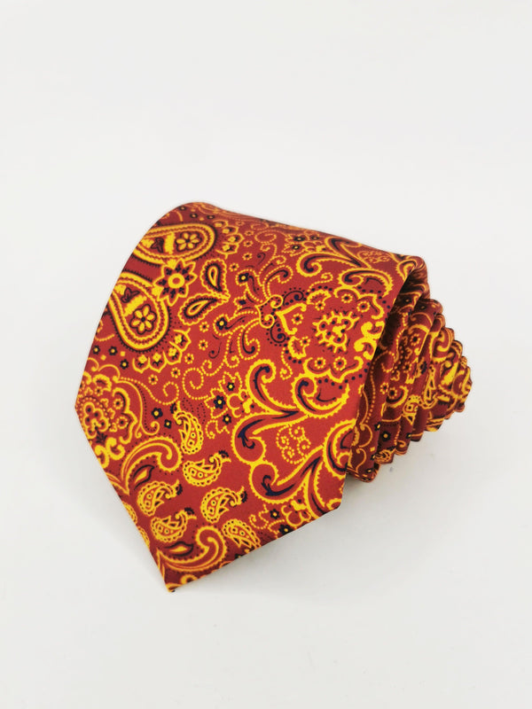 Corbata seda roja cachemir amarillo - DiversoMen
