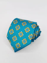 Corbata turquesa con cuadros geometricos mostazas - DiversoMen