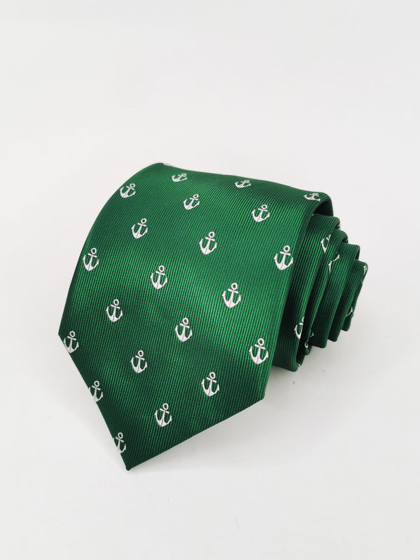 Corbata verde con anclas blancas - DiversoMen