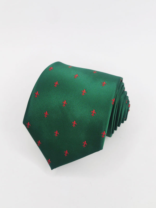 Corbata verde con flor de lis roja - DiversoMen