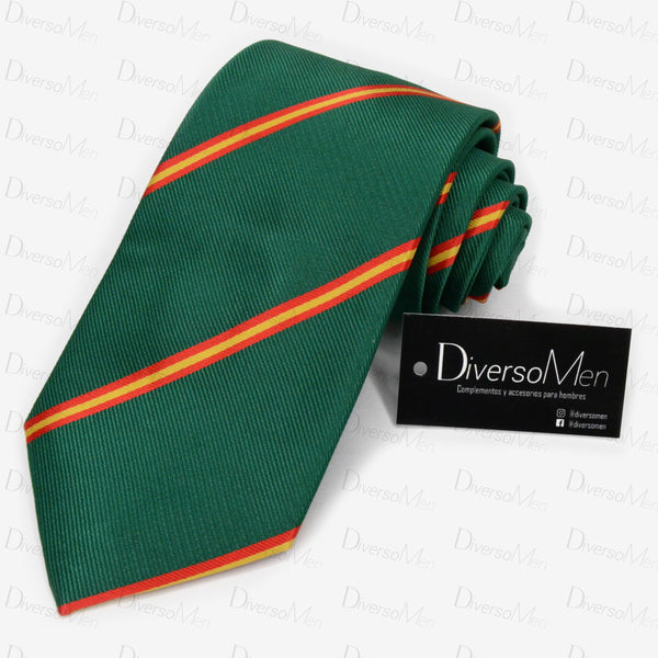 Corbata verde con rayas roja y amarilla - DiversoMen