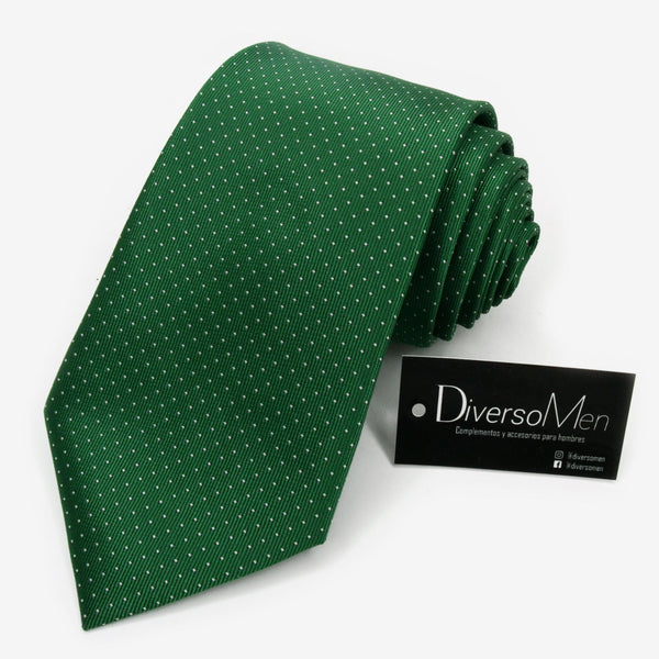 Corbata verde de lunares blancos pequeños - DiversoMen