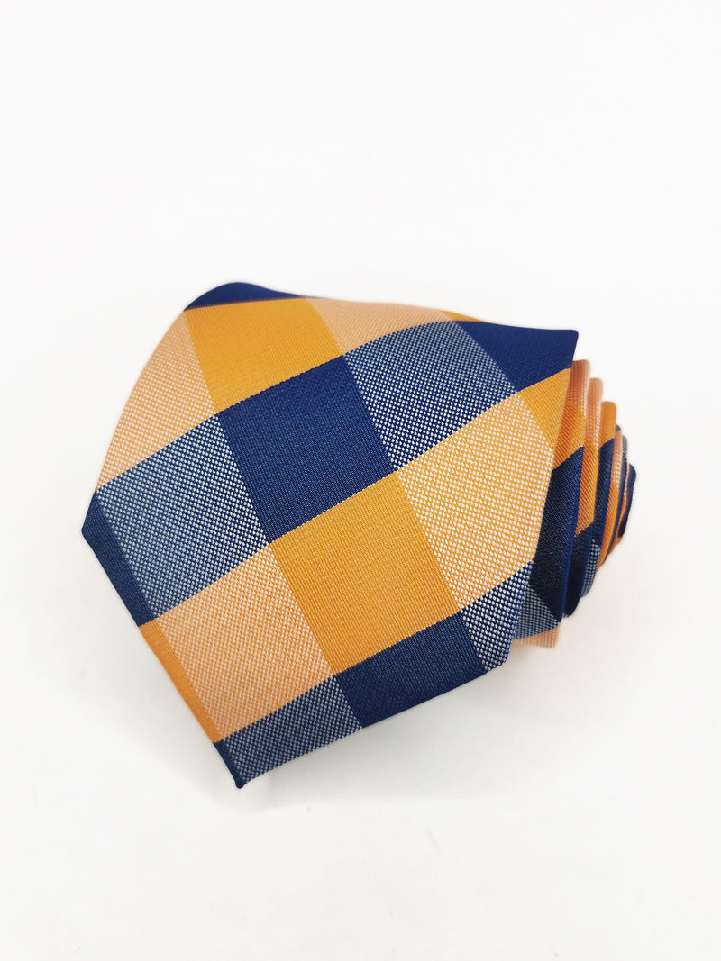 Corbata de cuadros azul marino y naranjas