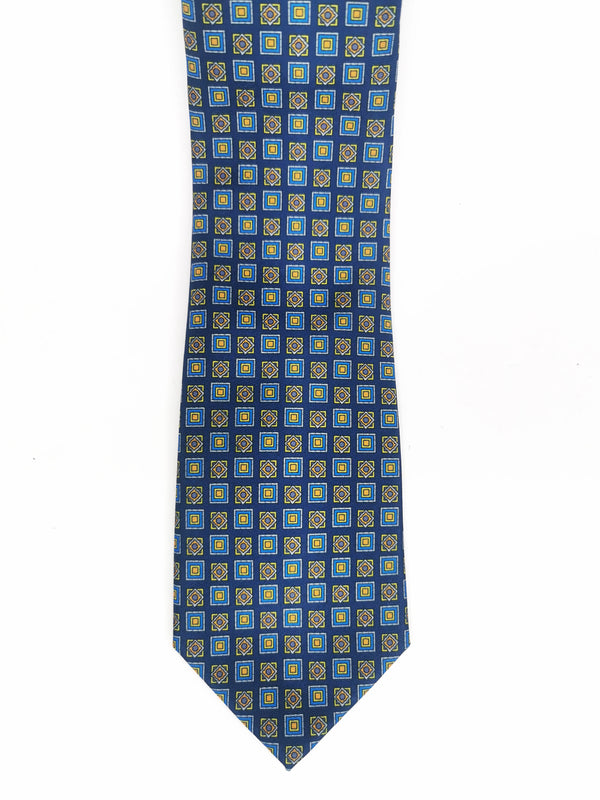Corbata azul marino con mosaicos claros vintage