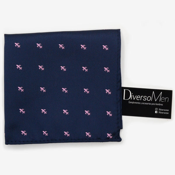 Pañuelo azul marino con flor de lis rosa - DiversoMen