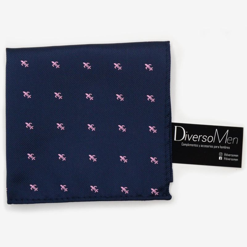 Pañuelo azul marino con flor de lis rosa - DiversoMen