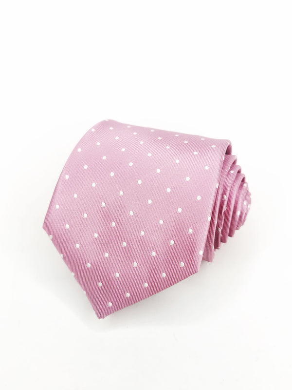 Corbata rosa tenue de lunares blancos medianos