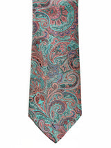 Bright cashmere tie in aqua green and reddish tones