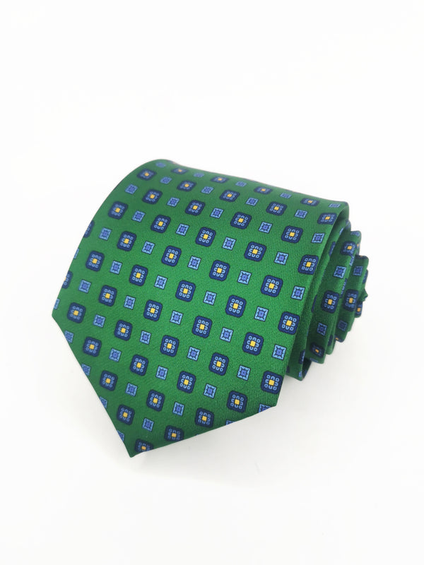 Corbata verde con cuadros azules