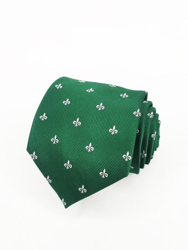 Corbata verde con flor de lis grande blanca