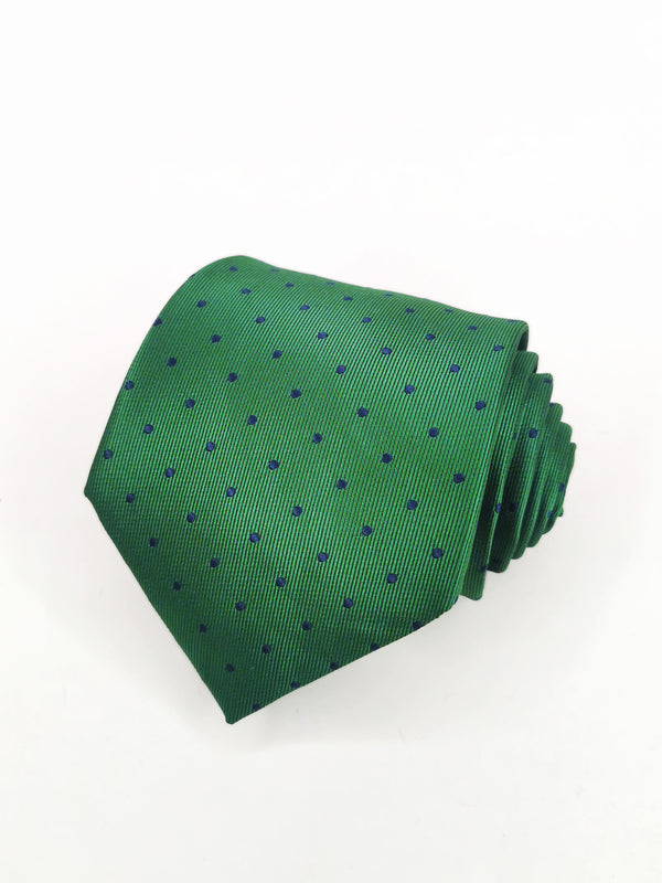 Corbata verde con lunares azul marino medianos