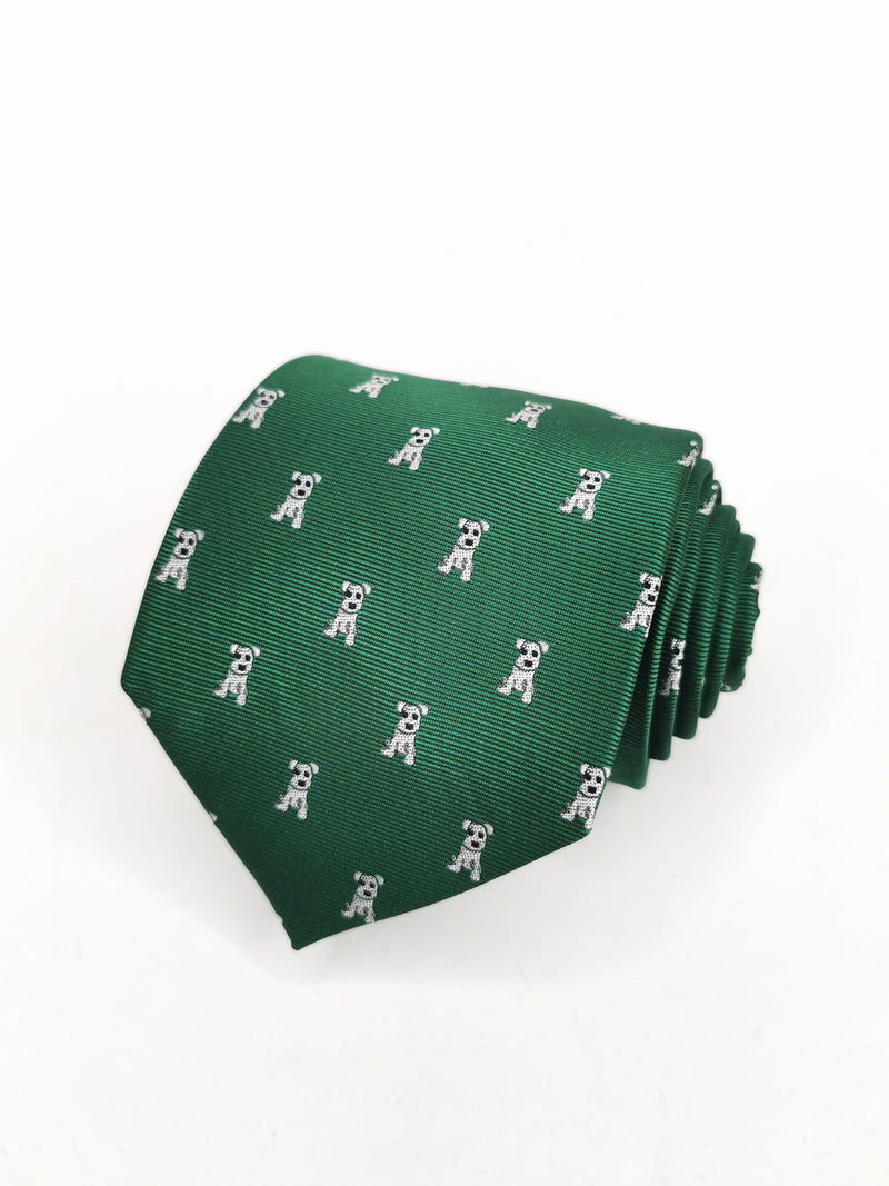 Corbata verde con perros blancos