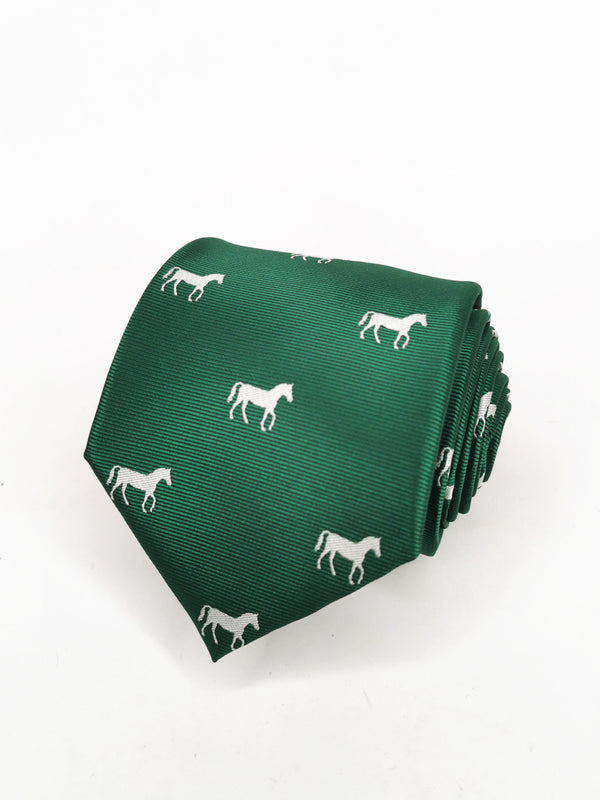 Corbata verde con caballos blancos