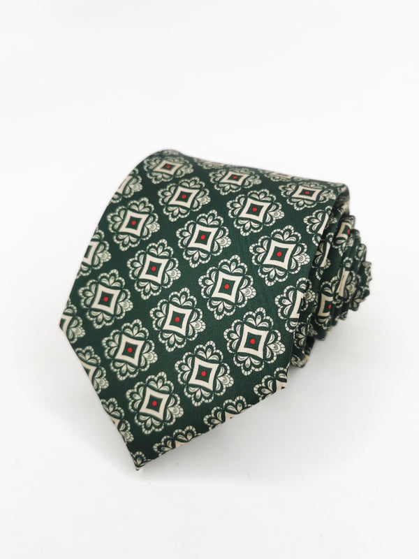 Corbata verde oscuro con mosaicos veige