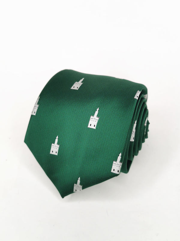 Corbata verde con Torre del Oro blanca